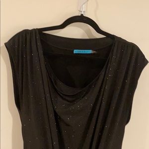 Flattering black cocktail dress w/ silver threads